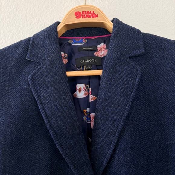 Talbots Shetland Aberdeen Blazer Blue Herringbone Lined Vent Women's 6 NWOT - Picture 4 of 9